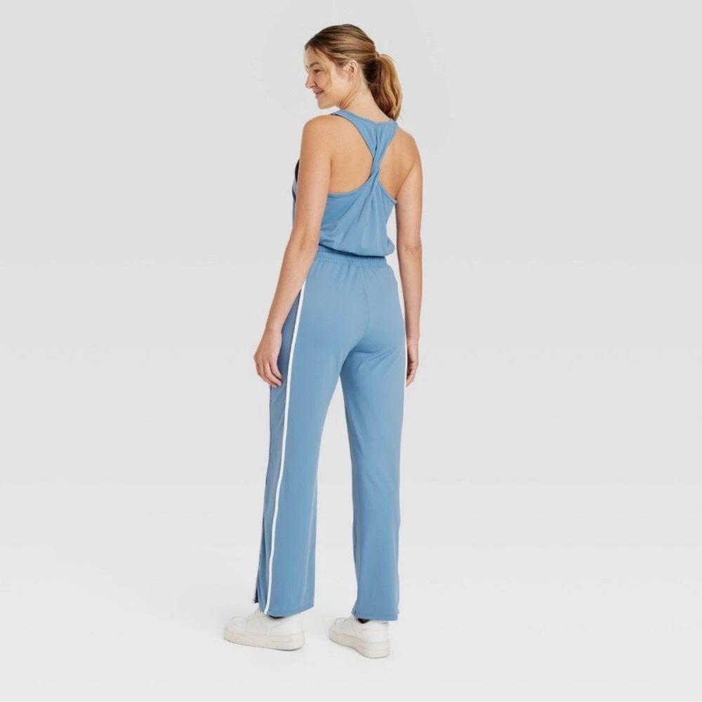 JoyLab Piped Tank Jumpsuit Sleeveless Small Blue White Relaxed Fit - Picture 3 of 13